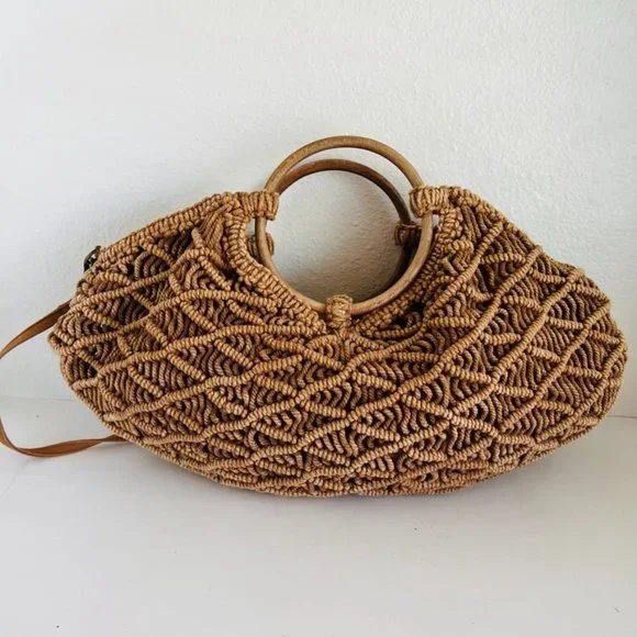 Sold.  Free People Brown Point Break Macrame Multi-Way Bag - Picture 8 of 12